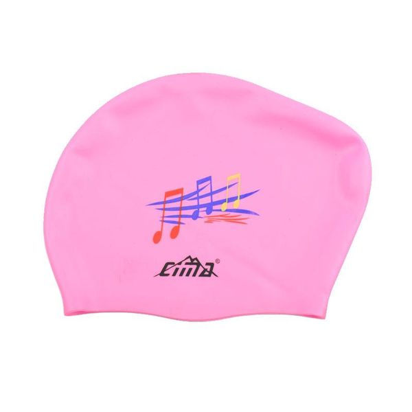

women's large size silicone swimming cap long hair swim cap earmuffs music pattern swimming