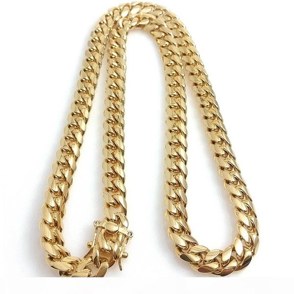 

18k gold plated necklace miami cuban link chain necklace men punk stainless steel jewelry necklaces, Silver
