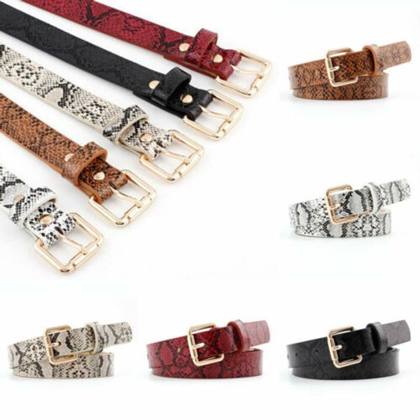 

brand new snake skin print belts for women gold square pin buckle waistband pu leather belt women snake pattern dress jeans belt, Black;brown