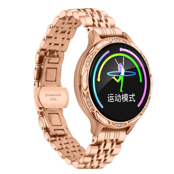 

cgjxsdesigned for lady m9 wearable smart watch heart rate monitor blood pressure 7 pearl stainless steel strap waterproof for iphone 11 pro