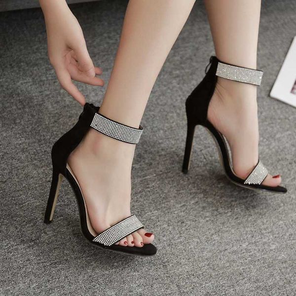 

luxury rhinestone women sandals summer high heels party shoes bright crystal sandals elegant bling women shoes sandalias, Black