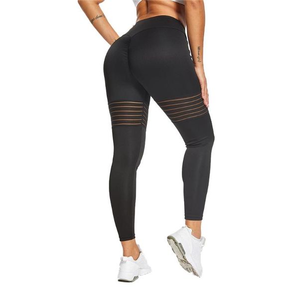 

new fashion women ladies autumn high waist skinny hip lifting exercise leggings striped mesh stitching long pants trousers, Black;white