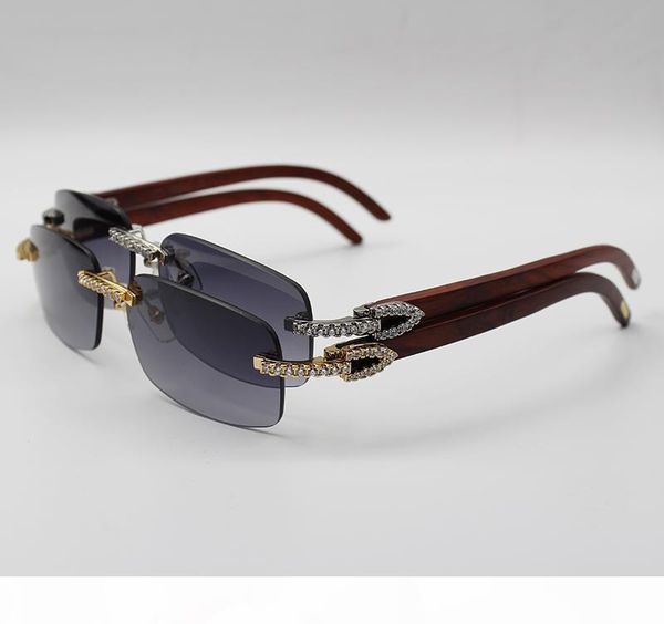 

горячие бескаркасных luxury солнцезащитные очки марка дизайнер из натурального дерева украшение белые большие алмазные мужчины женщины солнц, White;black