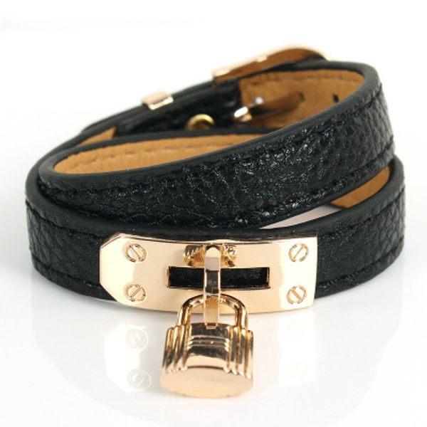 

2020 new multilayer designer bracelet leather 316l stainless steel fashion bracelet for women m009, Black