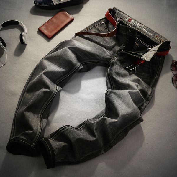 

2020 new men jeans pants dark gray vintage stretch biker full length long trouser denim fashion clothing 28-38 #91, Blue