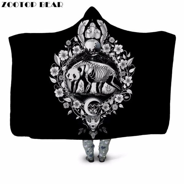 

blankets panda&flower 3d printed plush hooded blanket for youth couch warm wearable fleece throw sofa home office washable