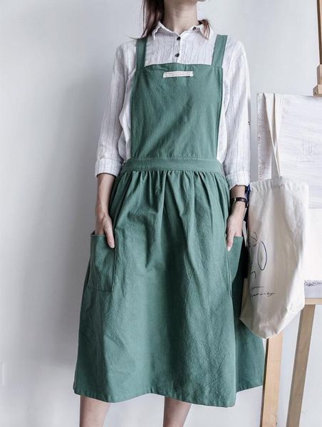 

aprons pleated skirt design apron nordic simple washed cotton uniform for women flower coffee shop wb1157