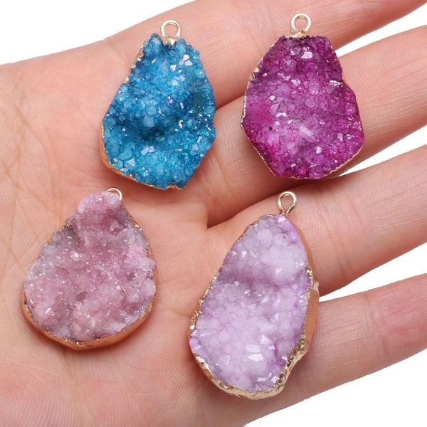 

natural stone crystal cluster pendants irregular shape exquisite charm for jewelry making diy necklace earring accessories, Bronze;silver