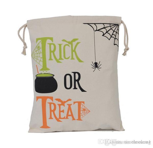

2017 halloween canvas bag sacks cotton drawstring personalized print children christmas candy gifts party pumpkin sale
