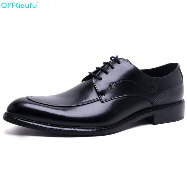 

qyfcioufu handmade men dress genuine leather formal business men oxfords shoes designer men's flats for party wedding shoe, Black