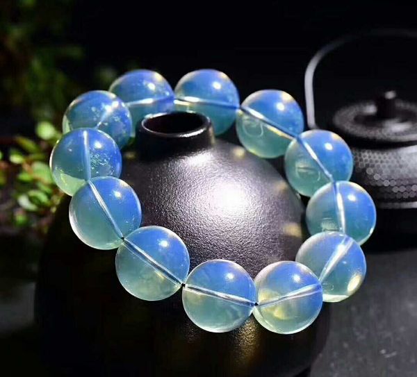 

12 mm natural fashion dominican sky blue pure water blue perot bracelet for men and women, Black
