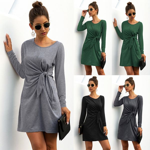 

2020 новый стиль для осени и зимы европейских и американских женщин юбка горячие продажи с длинными рукавами knotted платье, White;black