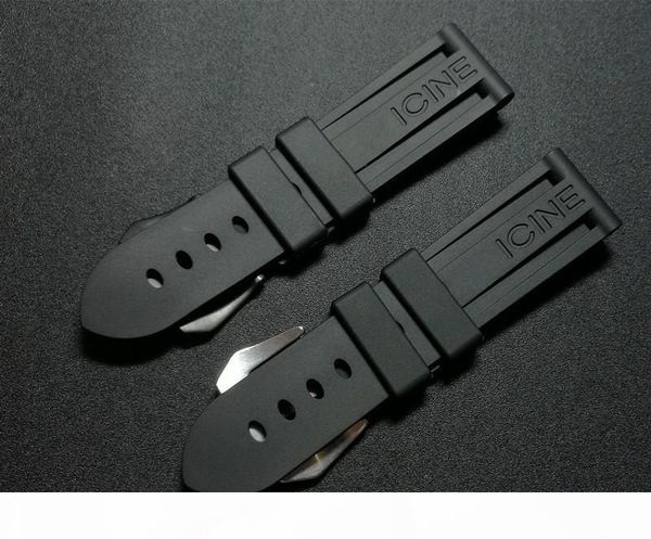 

22mm 24mm 26mm black waterproof silicone rubber watchband watch band for panerai strap for pam111 buckle logo tools t190620, Black;brown