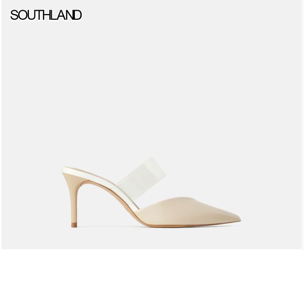 

southland pointed toe sandals women transparent heels pvc pumps, Black