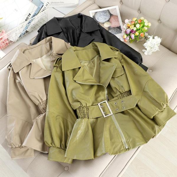 

womens high end jackets long sleeve solid loose casual punk faux leather coat 2020 new autumn winter fashion ladies joker, Black