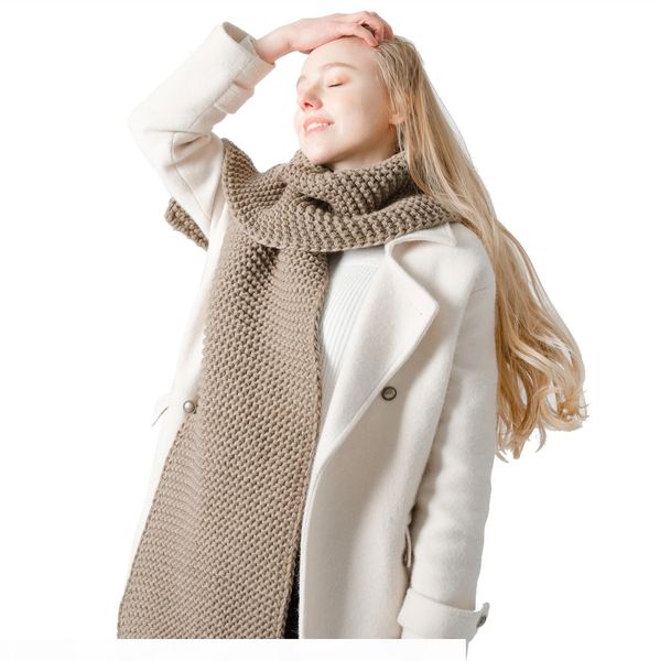 

the new winter korean version of the coarse wool hand-made solid color scarf thickens the knit scarf for couples, Blue;gray