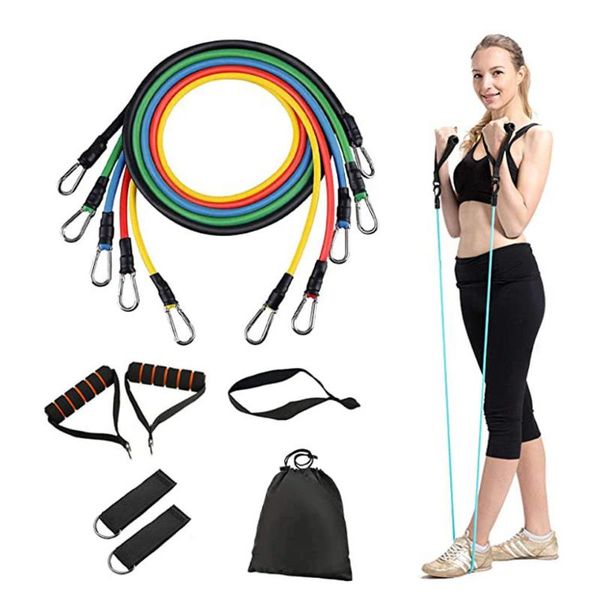 

11pcs/set latex resistance bands gym door anchor ankle straps with bag kit set yoga exercise fitness band rubber loop tube bands