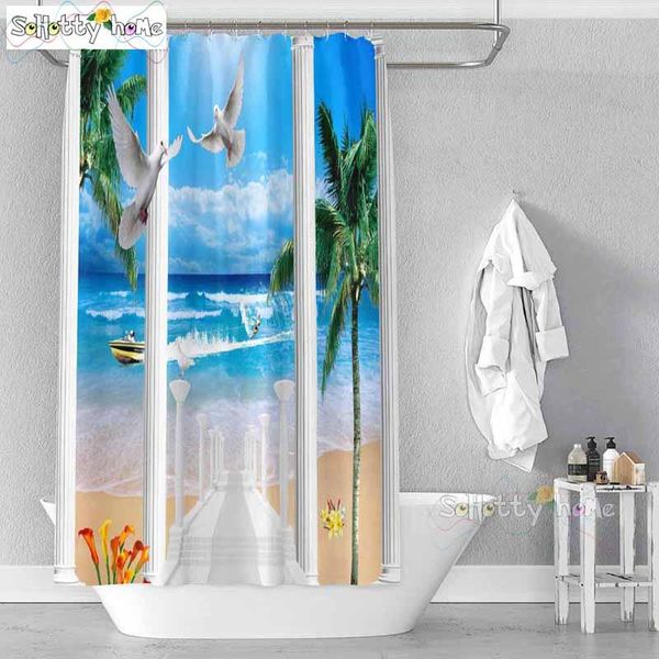 

с помощью ландшафтного декора занавеса полиэстера стиля для водонепроницаемого душа арки европы моря ванна ткань ванной ivvxf