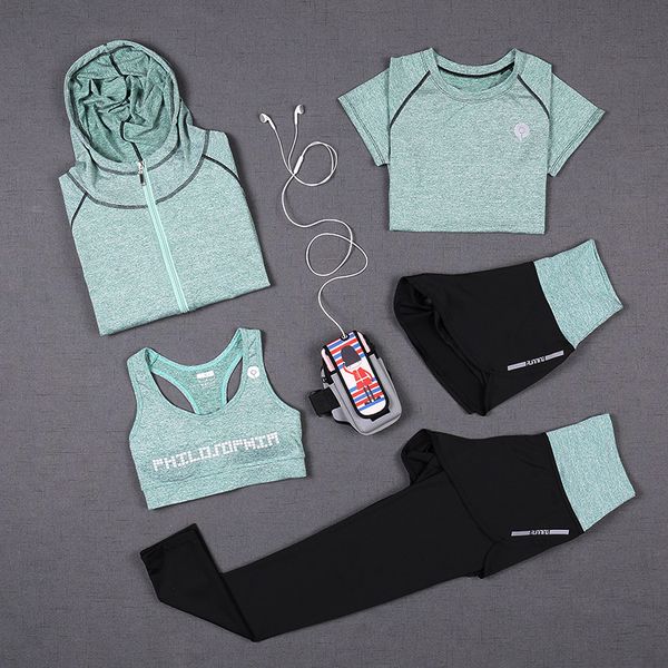 

quick dry sportswear gym leggings female t-shirt costume fitness tights sport suit green yoga set women's tracksuit, Black;white