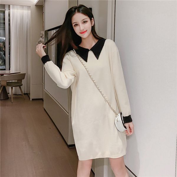 

coigarsam 4xl plus size knitting women dress spring dresses rice white light coffee color g921, Black;gray