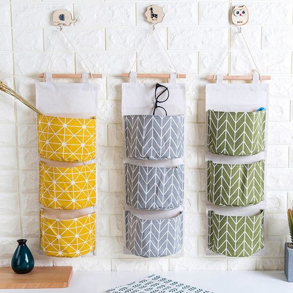 

twill pattern wall mounted wardrobe organizer sundries storage bag jewelry hanging wall pouch hang cosmetics toys organizer