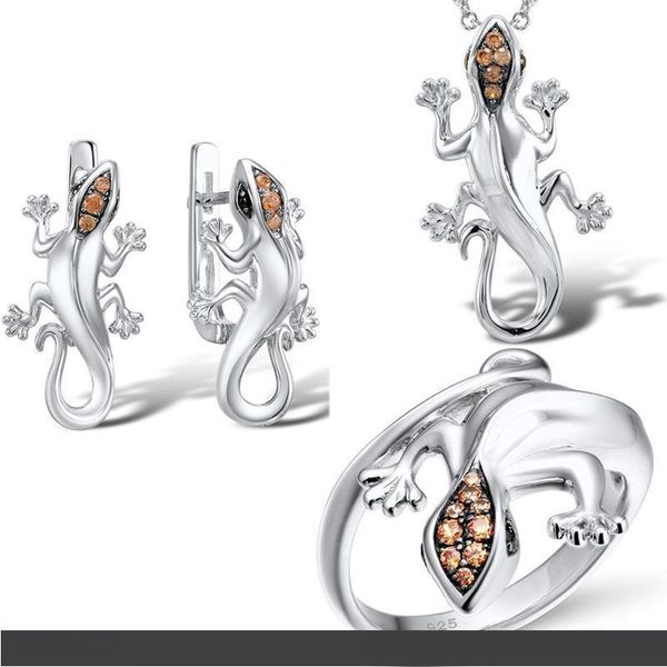 

2019 classic gecko earrings necklace ring pendant bracelet original s925 silver women wedding jewelry