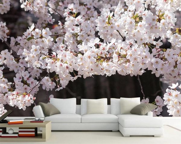 Romántico Floral 3d Wallpaper Hermosa Flor de Cerezo HD Paisaje Simple Nórdico Moderno Decoración Interior Mural de Seda Papel Tapiz