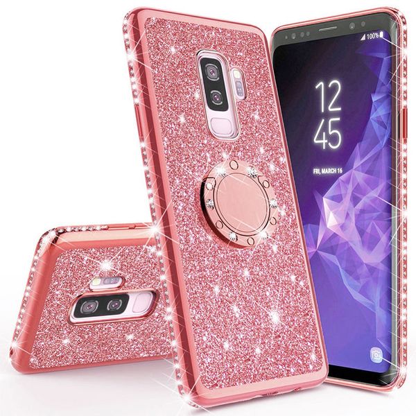 Блестящий блестящий чехол с магнитным пальцем для Samsung Galaxy S10 S10e S8 S9 Plus A5 A7 2018 A6 A8 Note 8 9 10 Bling 360 Ring Back Cover