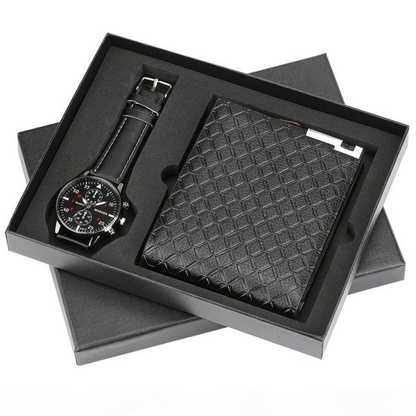 

mens watch quartz wristwatches wallet gift set for boyfriend business fashion men's watches birthday gift, Slivery;brown