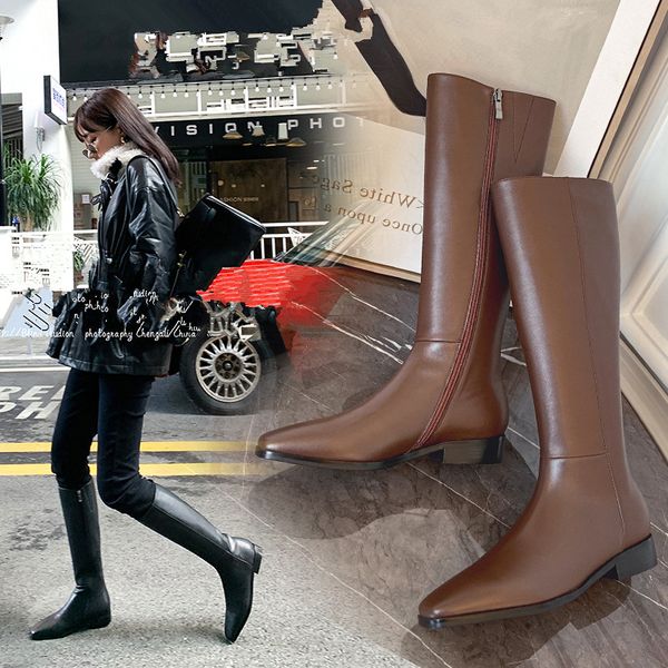 

knee high boots women boots low heels casual party shoes woman autumn winter women side zipper square toe high, Black