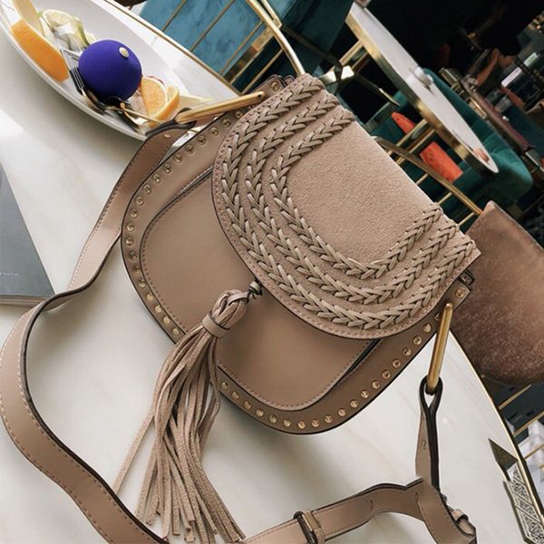 

знаменитые женщины сумки воловьей кожи кисточкой rivet сумка марси сумка saddle bag crossbody мешки плеча бесплатная доставка