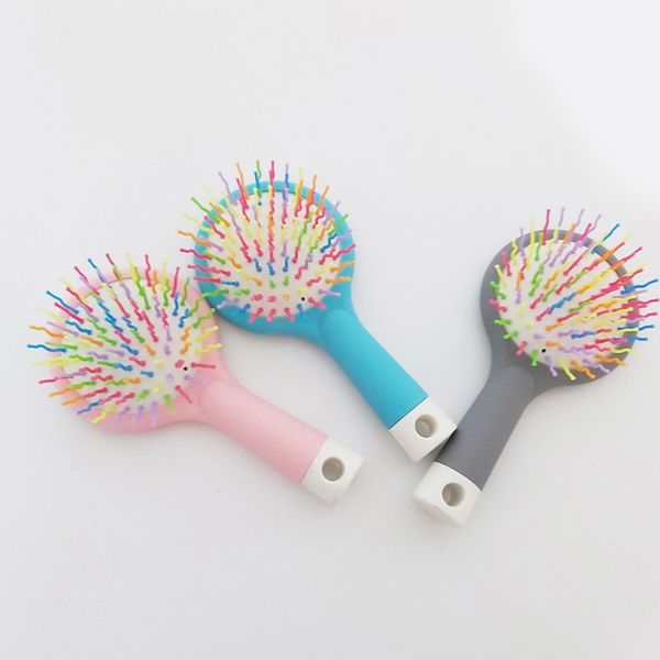 

hair brushes 1pcs comb folding massage brush round 3 colors mini airbag rainbow with mirror travel hairbrush makeup, Silver