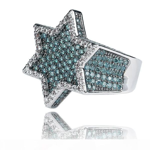 

hip hop mint green zirconia bling hexagon ring 18k gold plated men's finger ring luxurious diamond rap ring, Golden;silver