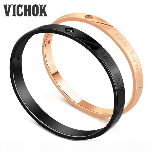 

316l stainless steel couple bangle bracelet with "love forever" letters for women men lover gift rose gold black color with b