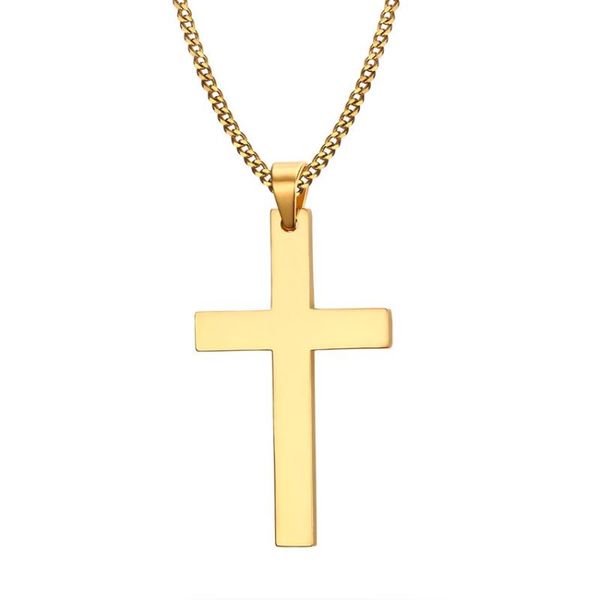 

pendant necklaces punk style cross necklace men religious jewelry stainless steel cuban chain pendants gifts for boyfriend, Silver