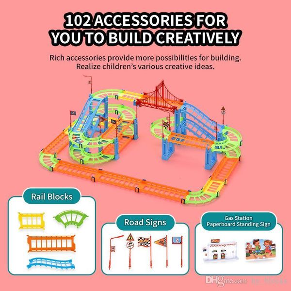 

102pcs city building blocks ралл автомобилей дети diy сборка сложение круговая игрушки inspire воображение дизайн различные формы транспорт