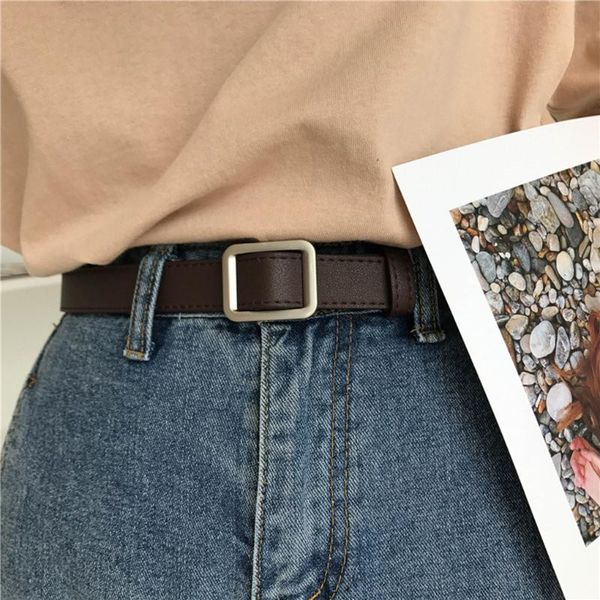

square buckle women belt simple vintage students waistband adjust fashion casual no-hole cummerbunds, Black;brown