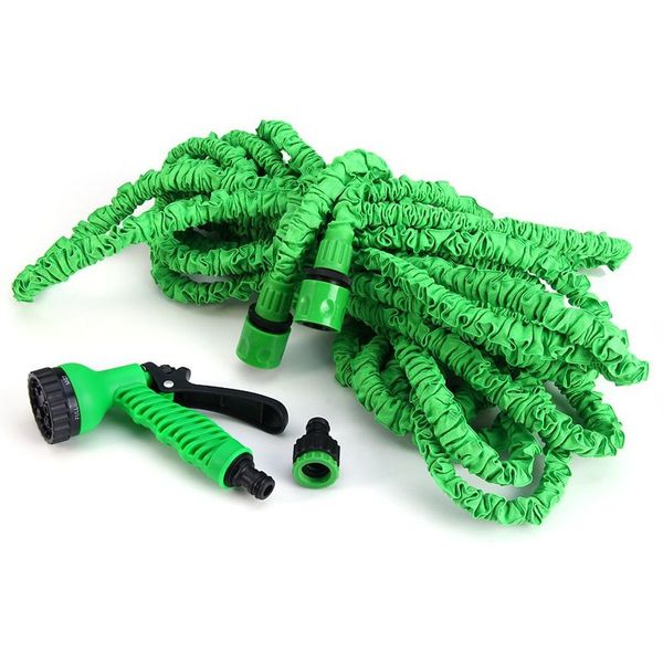 

50 feet water power jet green expand expanding flexible garden water hose nozzle