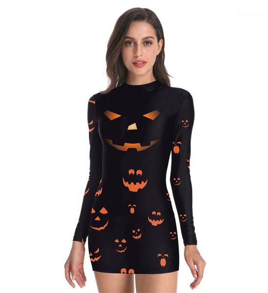 

short dress donna festival long sleeve dress halloween womens designer party dress dark pumpkin print skinny, White;black