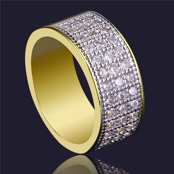 

zirconia cuban circle ring micro pave cz fashion hiphop mens 1row rings copper jewelry gold and silver cubic ring, Golden;silver