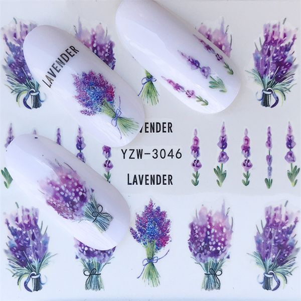 

1 sheet diy nail art water transfer stickers lavender rose tulip slider adhesive watermark decals women beauty wedding nails, Black
