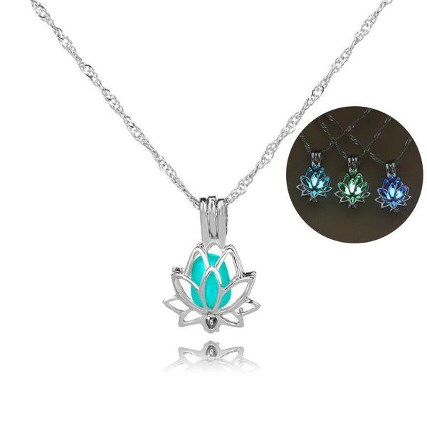 

europe and the united states selling fashion luminous bead necklace multi-color hollow lotus creative pendant factory direct sales gifts, Silver