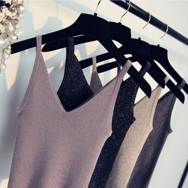

2020 spring new korean version of the slim slimming wild bright silk knit bottoming shirt sleeveless vest sling women, White