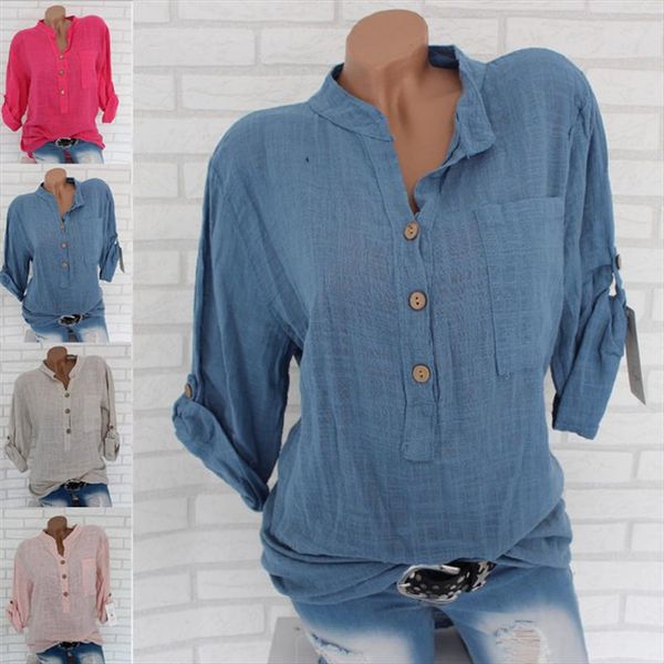 

womens boho v neck long sleeve cotton kaftan ladies baggy blouse tee shirt plus size frauen v ausschnitt sommer, Gray