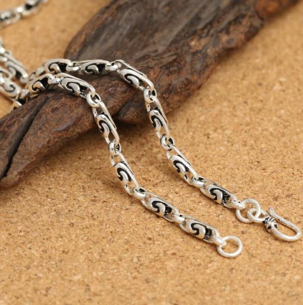 

925 sterling silver men's classic retro thai silver 4m small swirl long necklace