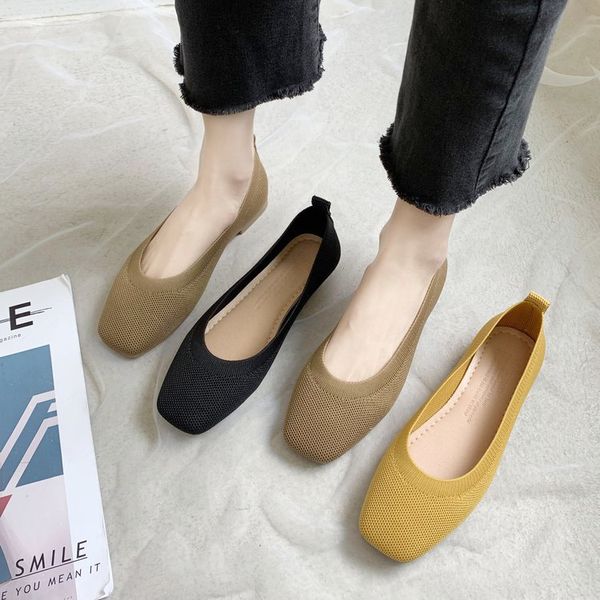 

2020 spring new retro flying wovensingle shoesbreathable square head shallow mouth flat shoescomfortablefourseasonswomen's shoe, Black