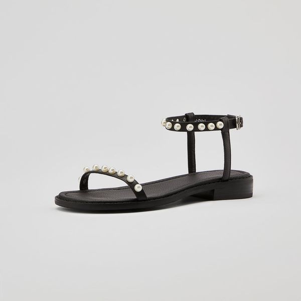 

new brand sandals for women fashion pearl women sandals low heels open toe outdoor slides pumps, Black
