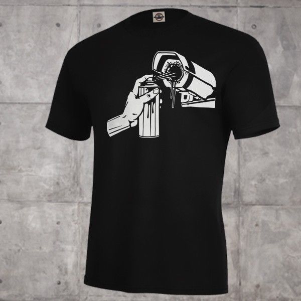 

casual printing tee art resistance shirt spray can vs cctv cam security privacy nsa cia surveillance man t-shirt