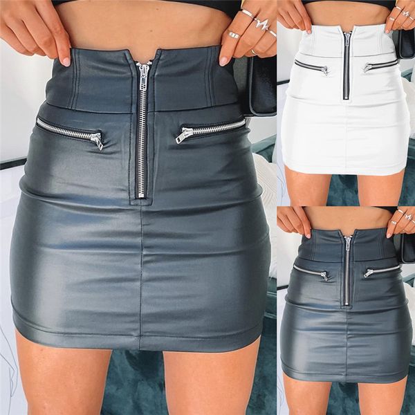 

skirts womens pu leather zipper skirt high waist pencil evening party club wear bodycon short mini package hip, Black