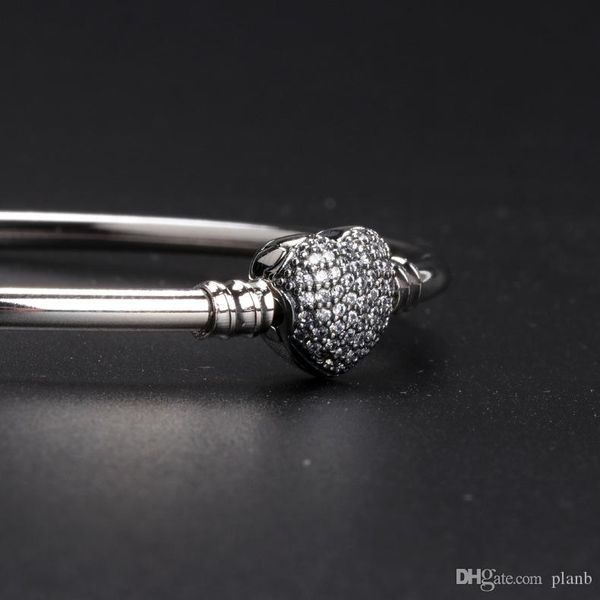 

heart shaped cz pave clasp bangle bracelet sets original box for pandora 925 sterling silver charm bracelets women gift jewelry, Black
